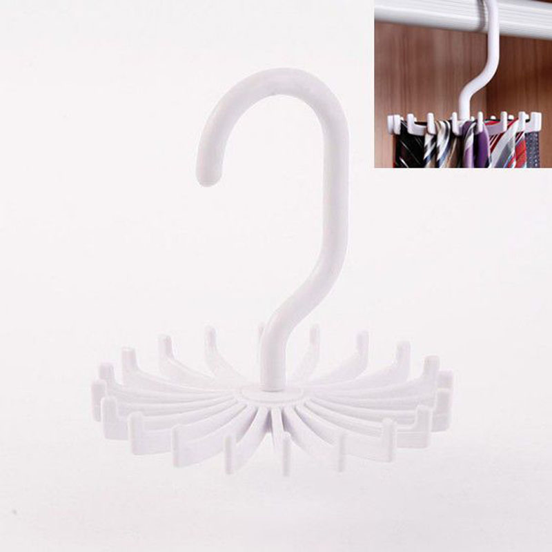360 Degree Rotating 20 Hooks Tie Rack Belt Silk Scarf Storage Organizer Portable Hanger Space Saving Wardrobe Bedroom Decor