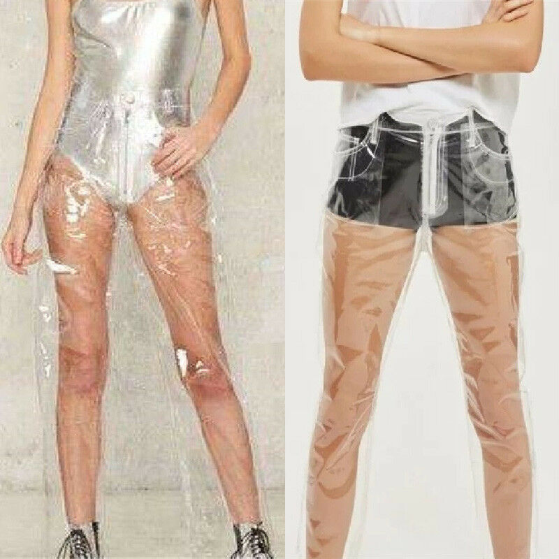 Women Transparency  Wide Leg High Waist Pant Waterproof PVC Plastic Skinny Pants Loose Long Individuality Trousers