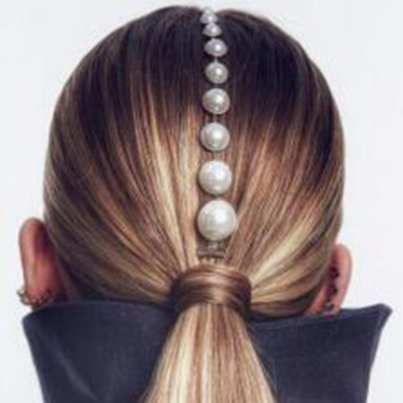 Find Me Creative Imitation Pearl Hair Chain  Hair Jewelry Geometric Simple Long Alloy Chains For Women Headwear