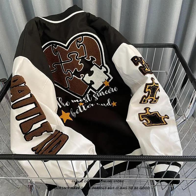 Spring and autumn retro quilted embroidered baseball uniform jacket men and women loose tide  street jacket couple's shirt