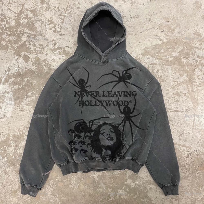 High  Spider Print Zip Oversized Hoodie Men Punk Sport Loose Coat Harajuku Gothic Streetwear Long Sleeve  