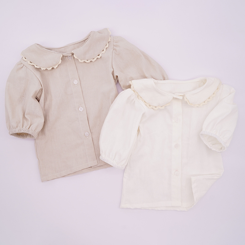 Baby Girls Cotton Blouse Shirts  Children Kids Toddlers Lace Tops Puff Sleeve Clothes Summer Autumn Cute Clothes For Baby