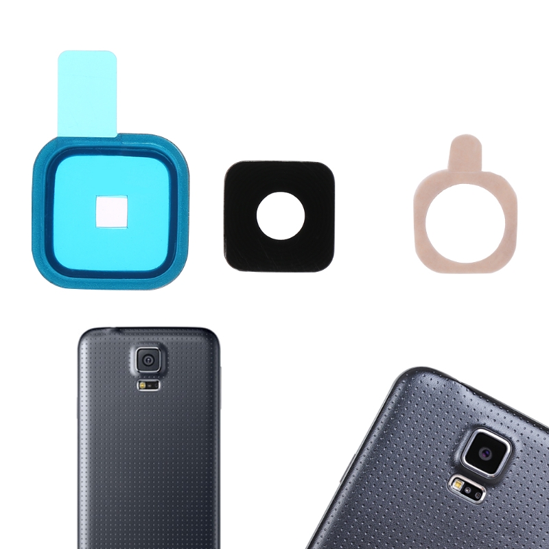1 Set Rear Camera Lens Glass Cover + Metal Frame + Sticker For Samsung Galaxy S5 19QE