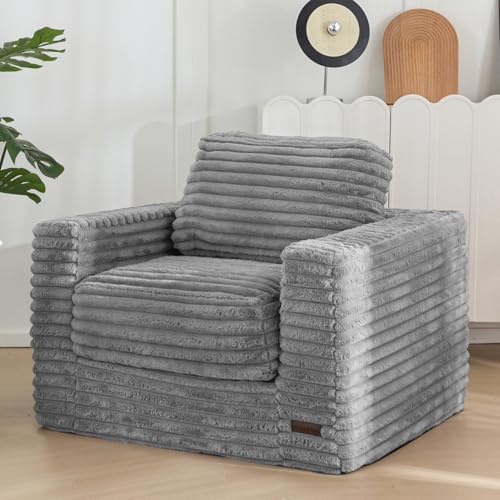 MAXYOYO Giant Bean Bag Chair for Adults, Upholstered Floor Sofa with Pillows and Armrests, Large Bean Bag Sofa Plush Chair Bean Bag Couch for Bedroom Living Room, Grey