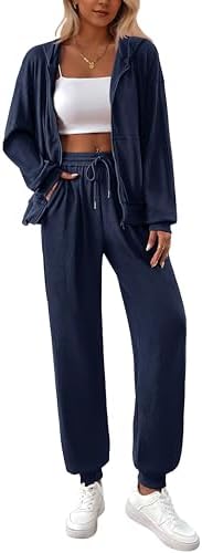 BTFBM Women 2 Piece Outfits 2024 Fall Sweatsuit Sets Zip Up Hoodie Sweatpants Tracksuit Lounge Matching Set